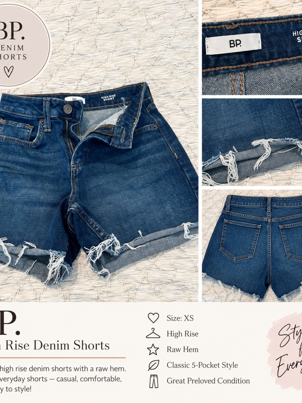 bp Dark Blue High-Rise Distressed Denim Shorts
